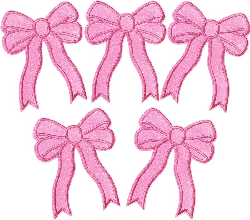 CY Iron On Patches Glitter 5Pcs Sweatshirt Side Bow Embroidered Patch Cute Sequin Applique Sew On Fabric Patches Shiny DIY Decorative Accessories Lovely for Girls Women Clothes Backpacks Jackets,Pink - Image 1